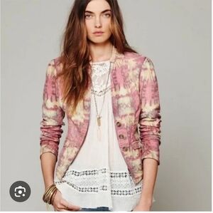 Free People Tie Dye Jacket Western Boho Blazer Ikat Festival Cowgirl Size 4